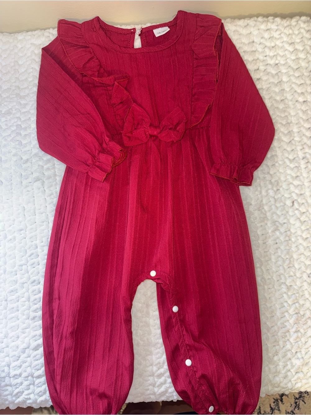 Girls Red Ruffle Long-Sleeve One-Piece Romper